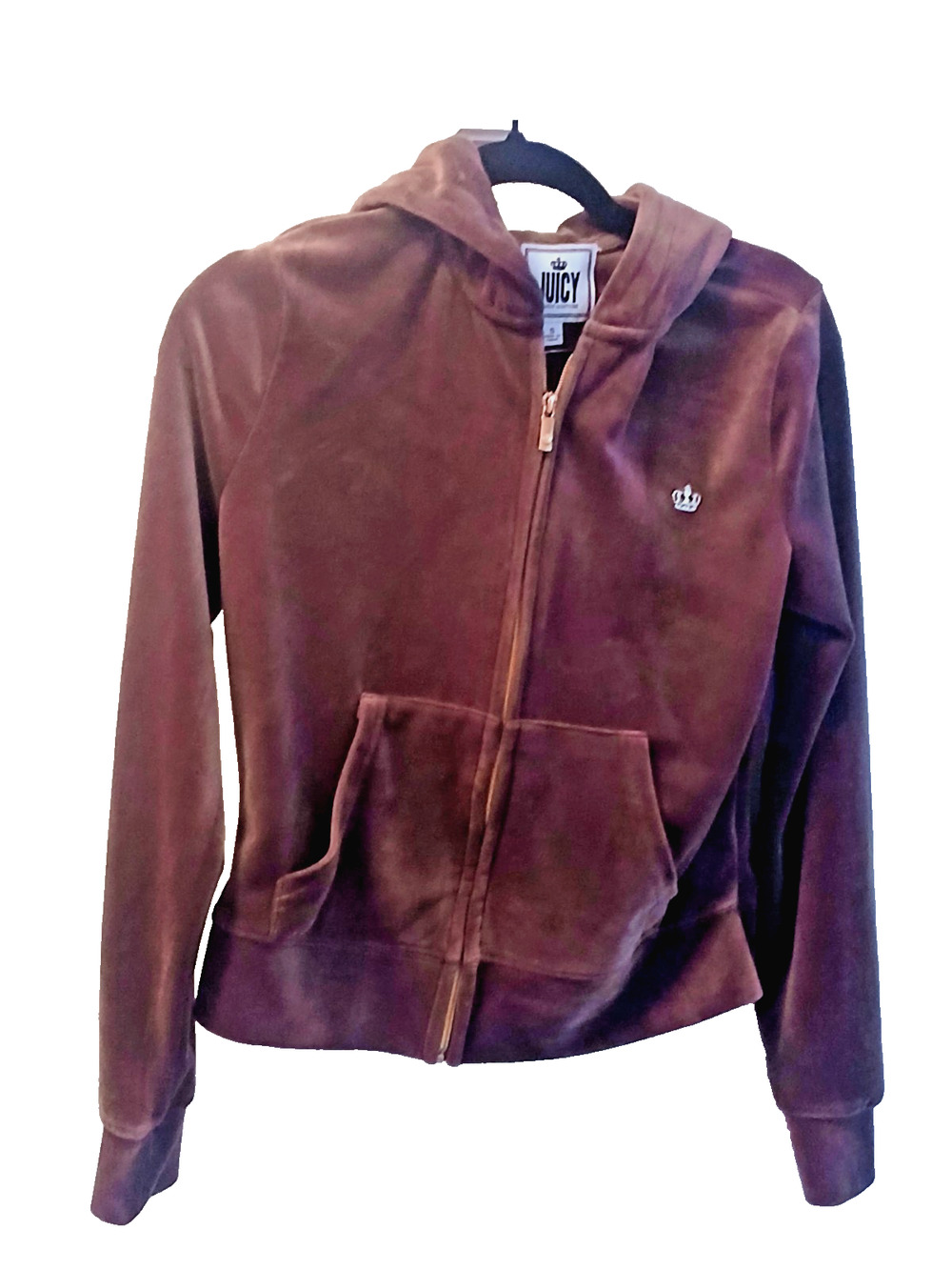 JUICY COUTURE Y2K BITTER CHOCOLATE HOODIE STYLE GOLD BLING ACCENT SIZE SMALL